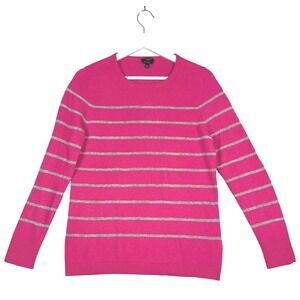 Talbots Petite Pure Cashmere Striped Crewneck Sweater P Pink Gray LP‎